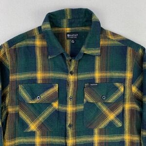 MATIX Flannel Shirt Mens Medium Green/Yellow Plaid Long‎ Sleeve Surf Skate Retro